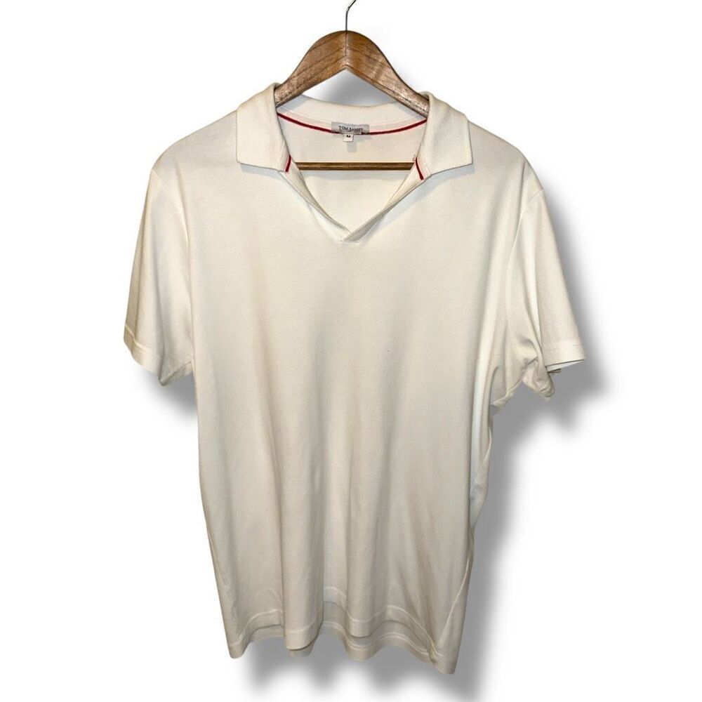 Tom James White Knit Polo Shirt Size M